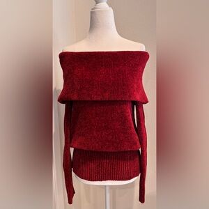 White House Black Market Rich Red Off-Shoulder Sweater